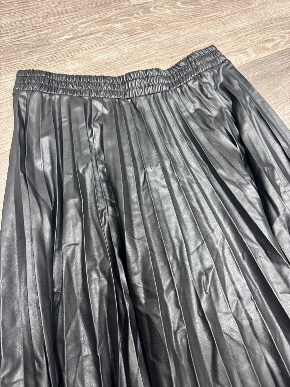 Max Studio Black Pleated Faux Leather Midi Skirt - Picture 2 of 4